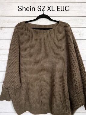 SHEIN olive green Oversized Waffle Knit Sweater